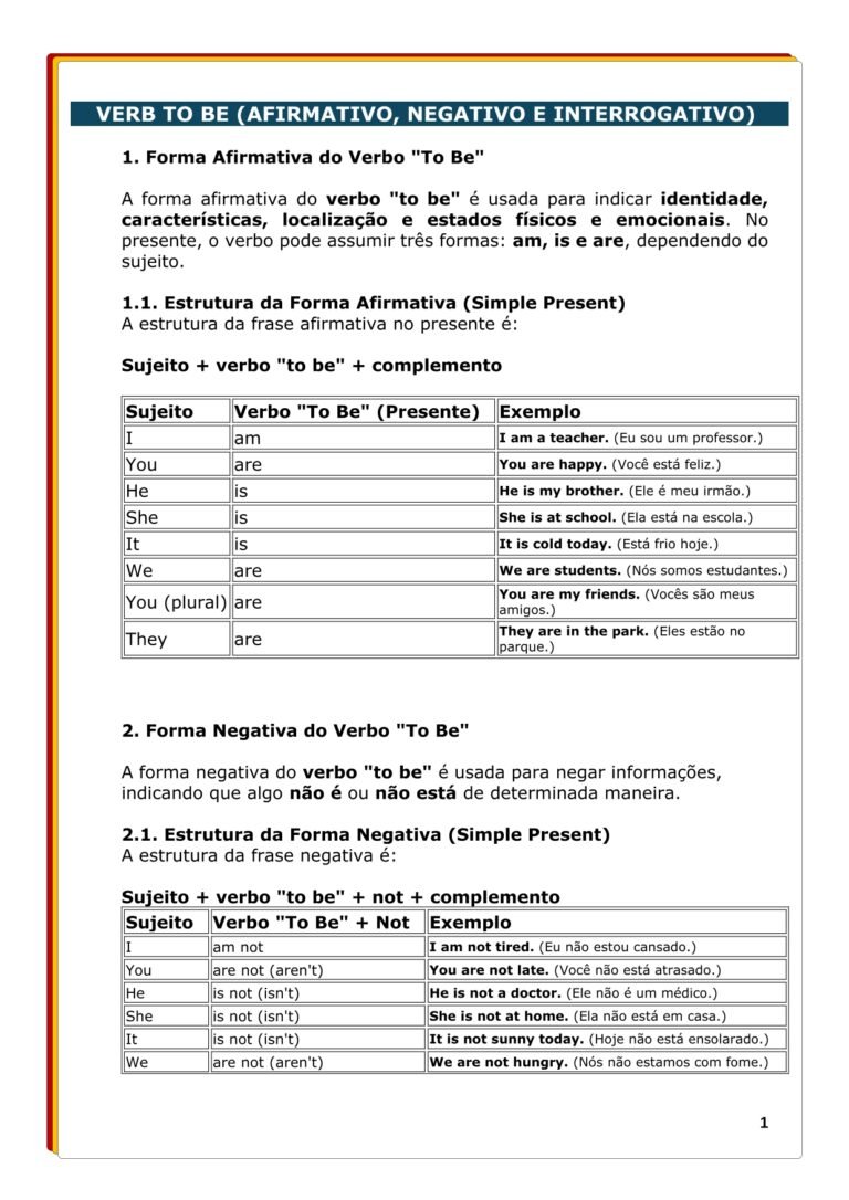 Plano de Aula e atividade pronta sobre o atividade do verbo to be para 1º ao 5º ano do Fundamental - Inglês